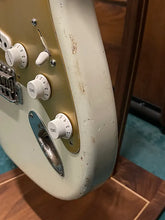 Load image into Gallery viewer, FREAKIN! Danocaster Strat 2014 White with Anodized Gold Pickguard V-Neck (Video Demo)