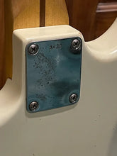 Load image into Gallery viewer, FREAKIN! Danocaster Strat 2014 White with Anodized Gold Pickguard V-Neck (Video Demo)