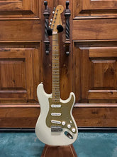 Load image into Gallery viewer, FREAKIN! Danocaster Strat 2014 White with Anodized Gold Pickguard V-Neck (Video Demo)