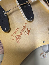 Load image into Gallery viewer, FREAKIN! Danocaster Strat 2014 Nicotine White with Anodized Gold Pickguard V-Neck (Video Demo)