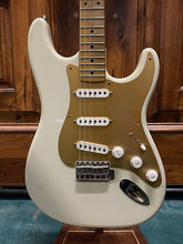 Load image into Gallery viewer, FREAKIN! Danocaster Strat 2014 Nicotine White with Anodized Gold Pickguard V-Neck (Video Demo)