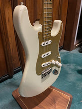 Load image into Gallery viewer, FREAKIN! Danocaster Strat 2014 Nicotine White with Anodized Gold Pickguard V-Neck (Video Demo)