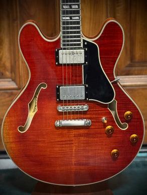 Eastman semi hollow electric guitar faded amber cherry byurst flame top