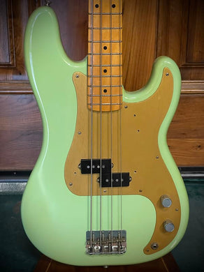 surf green, fender p bass gold metal pickguard maple neck
