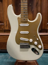 Load image into Gallery viewer, FREAKIN! Danocaster Strat 2014 White with Anodized Gold Pickguard V-Neck (Video Demo)
