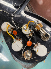 Load image into Gallery viewer, Electric guitar pots and wiring during electronics repair at James Hood Guitar
